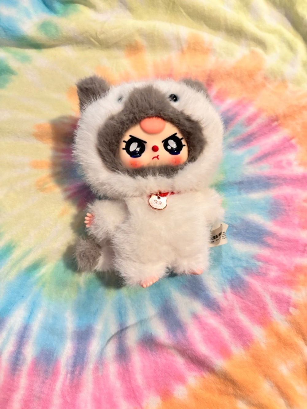 Authentic baby three cats and dogs - Plush White & Gray Siamese cat pendant